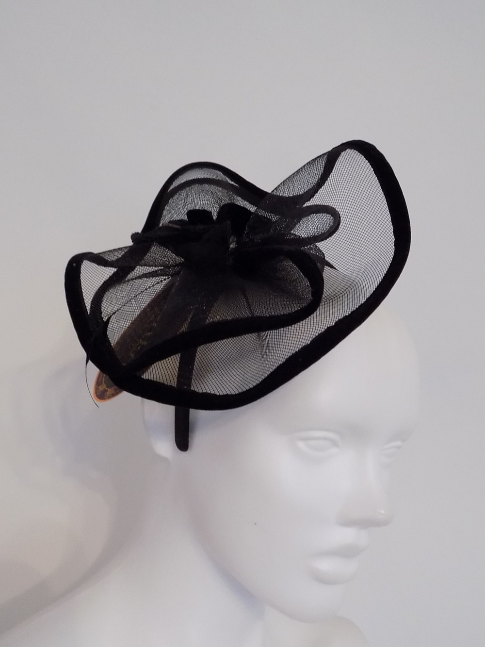 Scala Collezione headband fascinator hat black netting velvet NWT